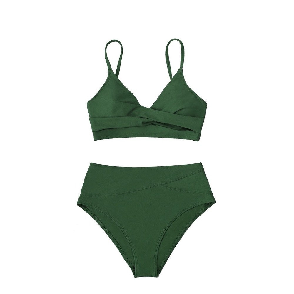 Green Twist-Front High-Waist Bikini Set - Women - Picture 4 of 6